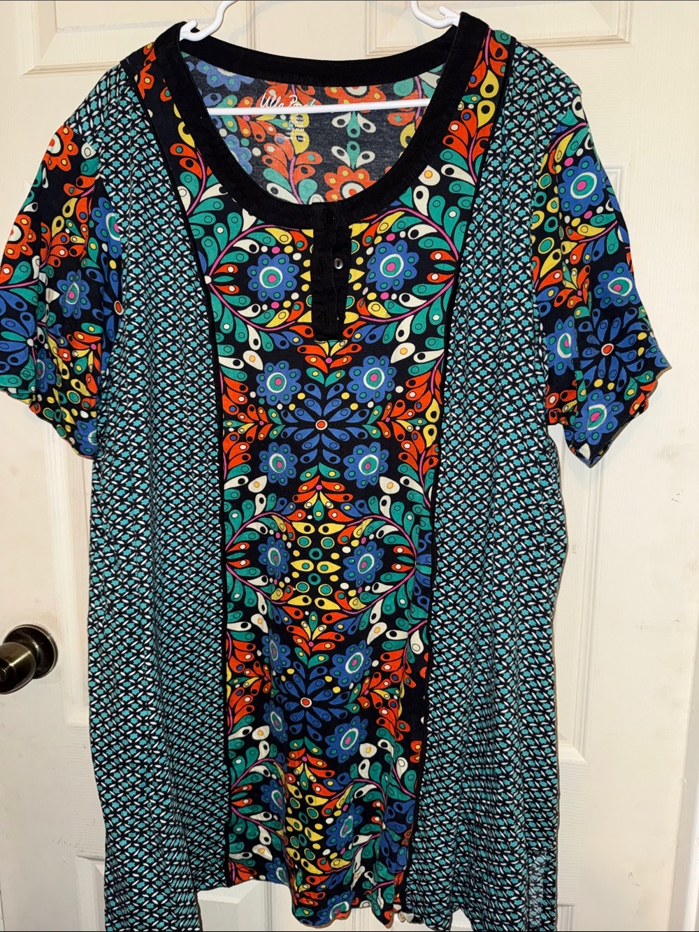 Ulla Popken Multicolor Patterned Midi Dress with Black Trim